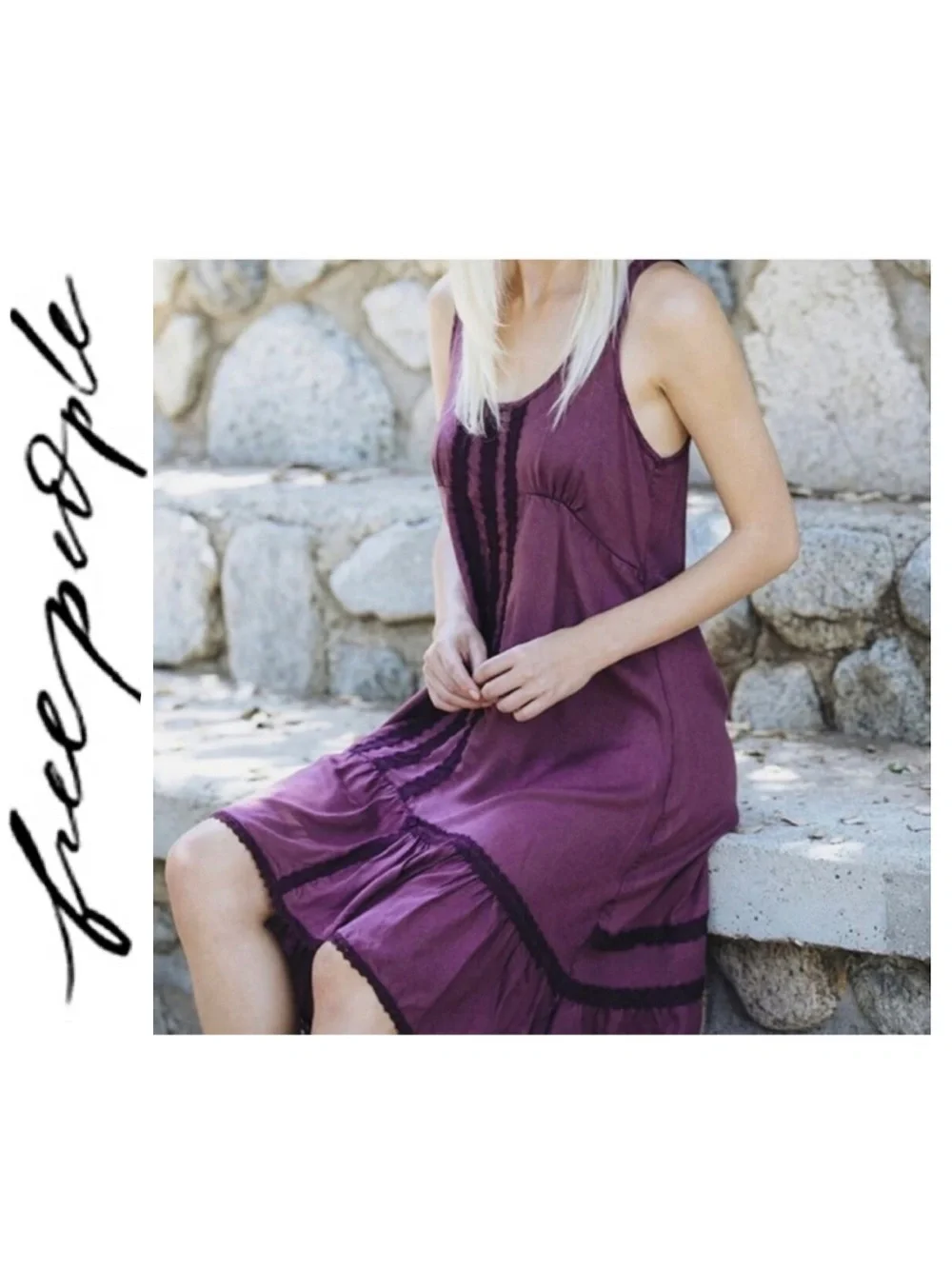 🌺 NWT!! Free People Parisian Lace Midi Slip Dress in Burgundy (S)